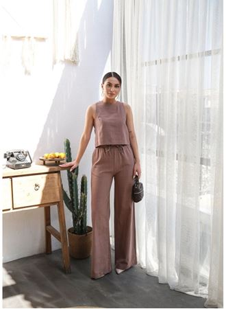 Keten Bluz Ve Pantolon İki̇li̇ Takim