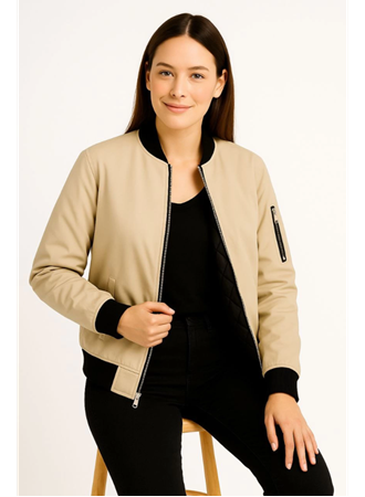 Içi Astarlı Fermuarlı Bomber Mont Ceket - Bej