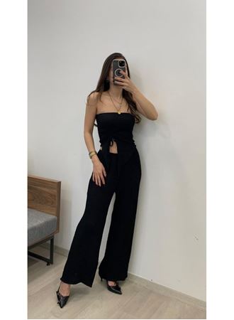 Kadın Sendy Kumaş Bağcık Detaylı Asimetrik Takım