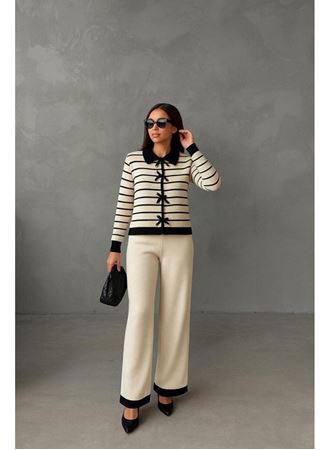 Kadın şerit Detay Bol Paça Pantolonlu ıkılı Takım