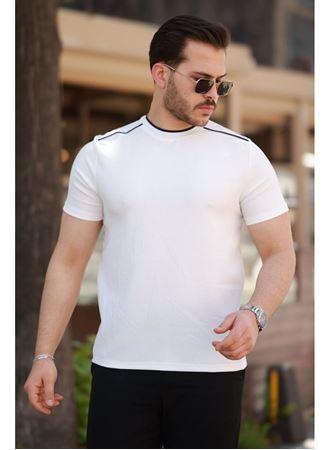 Erkek Omuzlar çizgi Detaylı Kısa Kollu T-shirt