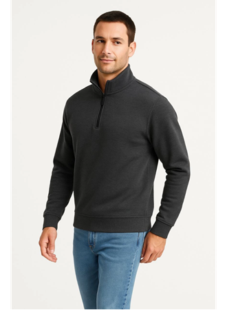 Erkek Dik Yaka Sweatshirt Dik Yaka Yarım Fermuarlı 3 İplik Şardonlu Pamuk Kumaş - Antrasit