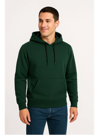 Erkek Üç İplik Kapüşonlu Kanguru Cepli SweatShirt Hoodie - Haki