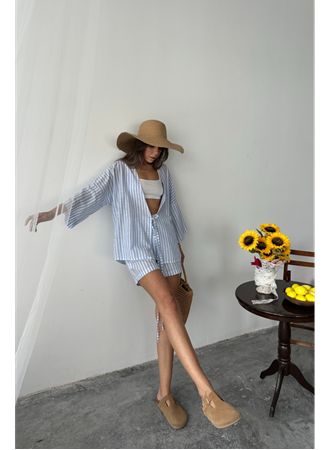 ÇİZGİLİ TUNİK -ŞORT TAKIM - Mavi