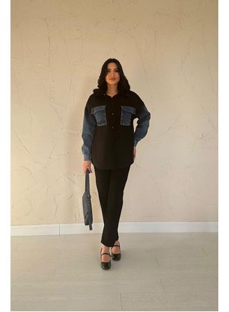 Siyah Kot Garnili Ceket