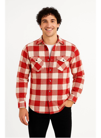Erkek Uzun Kollu Oduncu Gömlek - Kırmızı
