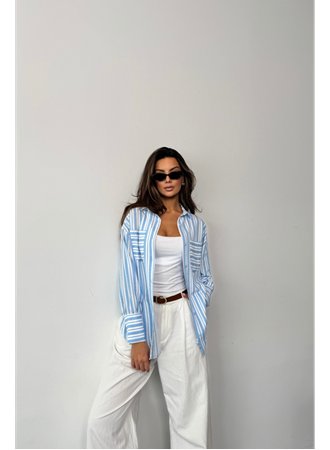 ÇİZGİLİ GÖMLEK - Mavi