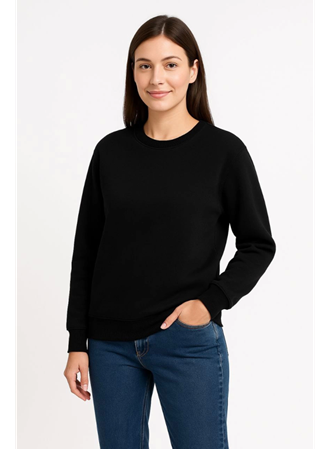 Üç İplik Düz Bisiklet Yaka SweatShirt  - Siyah