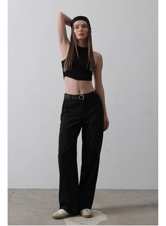 Kemerli Palazzo Pantolon - Siyah-Beyaz