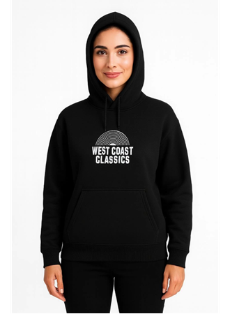 Üç İplik Kapüşonlu Ön Ve Arka Baskılı SweatShirt Hoodie - Siyah
