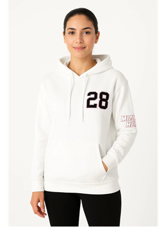 Üç İplik Kapüşonlu Ön Ve Arka Baskılı SweatShirt Hoodie - Beyaz