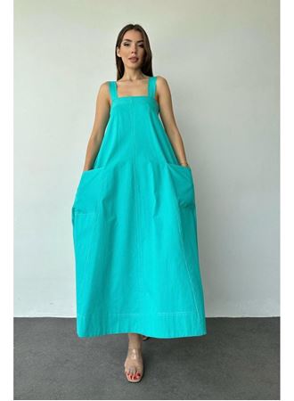 Mint Askılı Cepli Elbise
