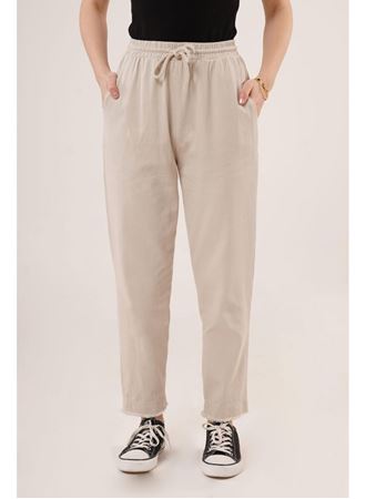 Cepli Belden Bağlamalı Paça Detaylı Krem Pantolon
