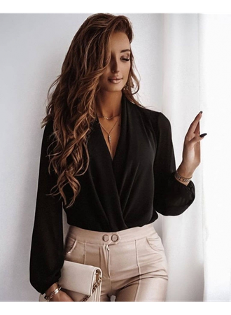 Kadın Uzun Kollu Kruvaze Yaka Sandy Bluz