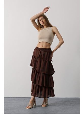 Katlı Kesim Uzun Etek - Kahve