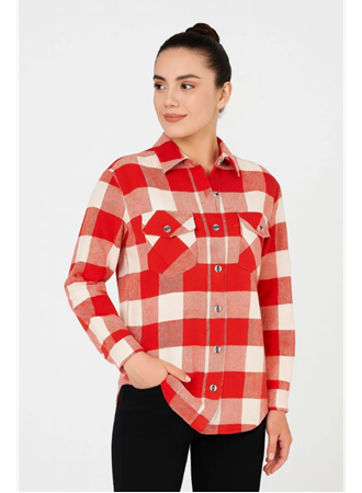 Uzun Kollu Oduncu Gömlek - Bordo