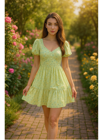 Yeşil Sırt Dekolteli Elbise