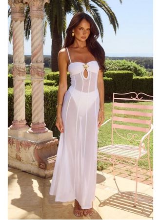 Kadın File Ve Sendy Kumaş Broş Detaylı Transparan Pareo