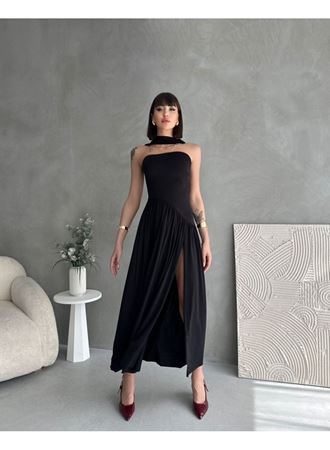 Kadınboğaz Kolsuz Maxi Boy Kalem Elbise