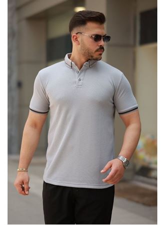 Erkek Düğmeli Yaka Waffle Kumaş Kısa Kollu Tişört