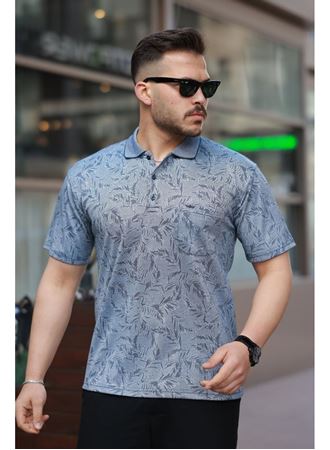 Erkek Yakalı Jakar Baskılı Kısa Kollu T-shirt