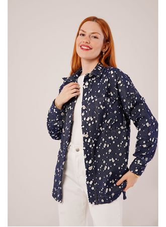 Eskitme Görünümlü Denim Mavi Gömlek