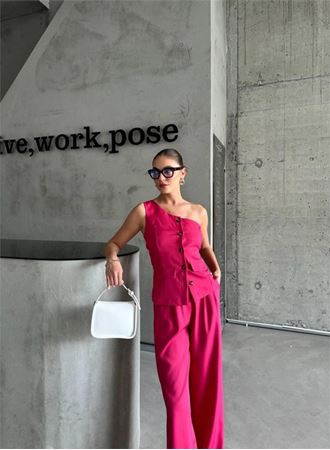 TEK KOL YELEK - PANTOLON TAKIM ATLAS - Fuşya