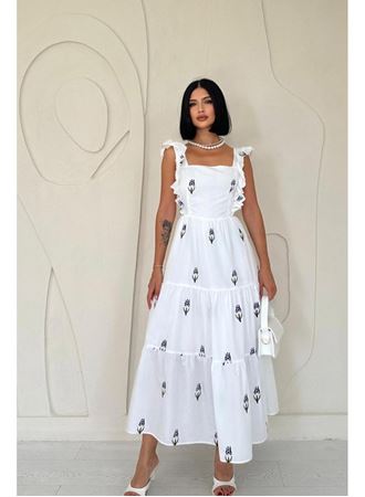 Lacivert Sıfır Kol Fırfırlı Elbise