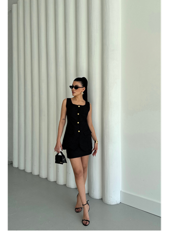 JAKAR KETEN YELEK - KISA ETEK TAKIM - Siyah