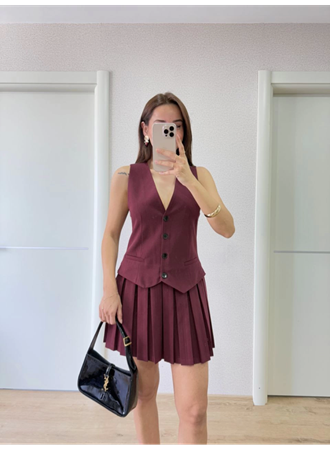 Takım Görünümlu Yelekli Mini Elbise- Bordo