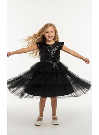 441634 KIZ ÇOCUK PULLU TÜLLÜ ELBİSE SİYAH