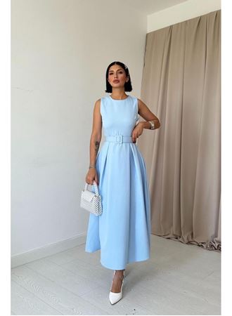 Bebe Mavi Halter Yaka Kloş Elbise