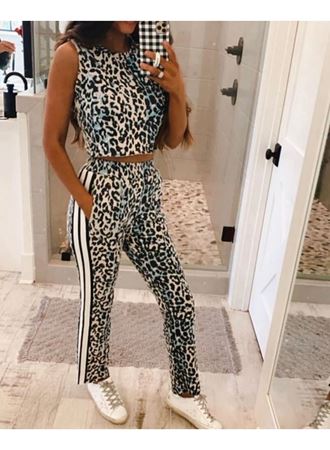 Kadın Dalgıç Kumaş Dijital Leopar Baskılı şerit Detaylı Takım