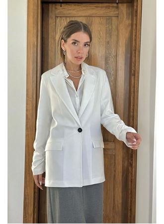 Ekru Kol Ucu Büzgülü Atlas Ceket