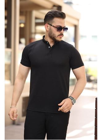 Erkek çizgi Dokulu çıtçıt Yakalı Kısa Kollu T-shirt