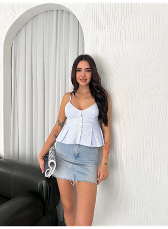 Askılı Dekolte Deraylı Crop - Açık Mavi