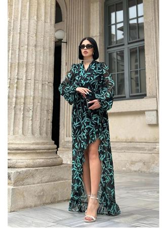 Desenli Desenli Fırfırlı Elbise