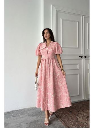 Pembe Bebe Yaka Balon Kollu Elbise