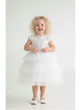 441634 KIZ ÇOCUK PULLU TÜLLÜ ELBİSE BEYAZ