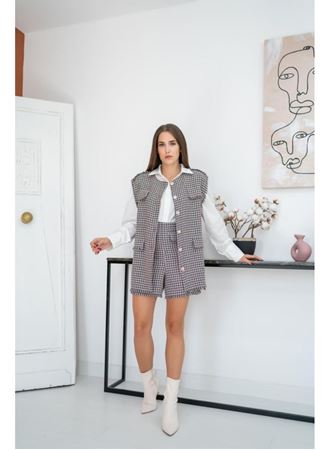 Mavi Kazayağı Desenli Yelek Ve Şort Takım