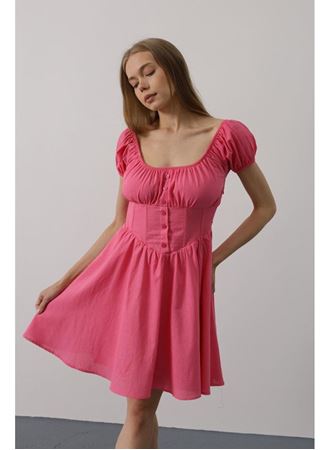 Beli Korseli Mini Elbise - Fuşya