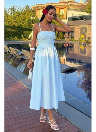 Sırtı Çapraz İpli Boncuk Detaylı Elbise 2902-08