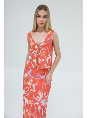 Bağcıklı Bluzlu Etek Takım - Kırmızı