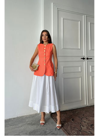 JAKAR KETEN YELEK BELDEN OTURTMALI GOLD DÜĞMELİ - Orange