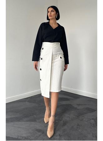 Beyaz Çizgili Poliviskon Etek