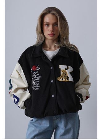 Kaşe Biker Ceket - Siyah