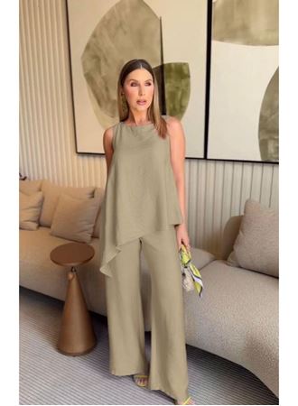 Asimetrik Bluz - Pantolon İkili Takım