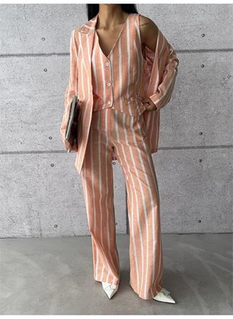 ÇİZGİLİ CEKET KETEN - Orange