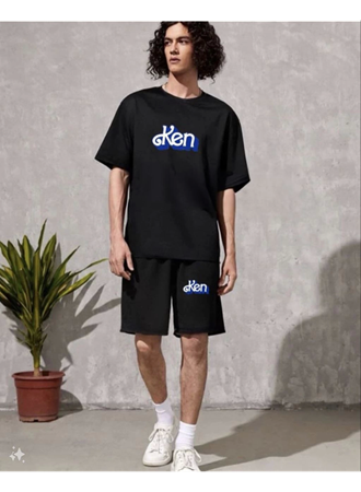 Erkek Baskılı İkili Şort Takım - Siyah