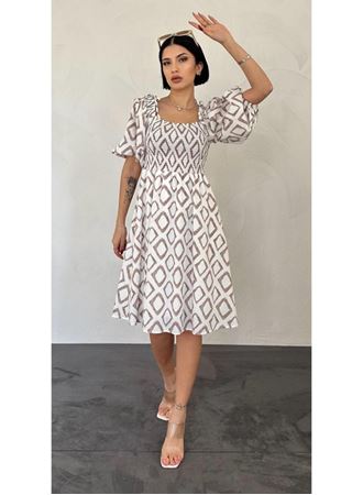 Vizon Kare Desenli Yazlık Elbise